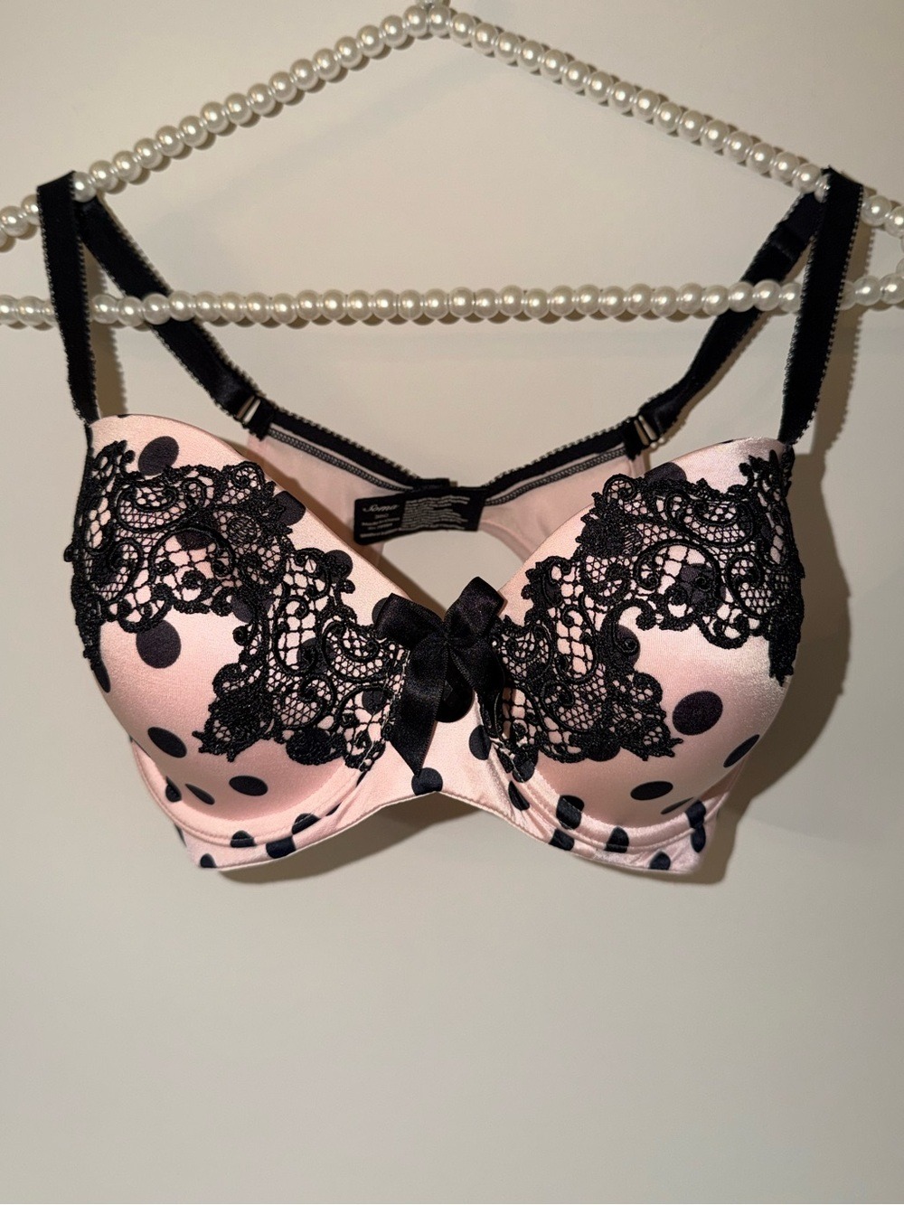 Soma Limited Edition Romantique full coverage bra 36C pink w/black lace and dots